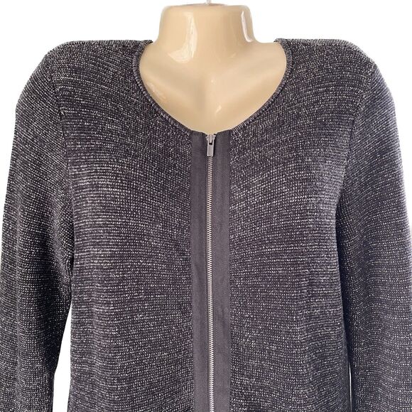 Talbots M Petite Black Gray marled Long zip Cardigan Sweater - Picture 5 of 9